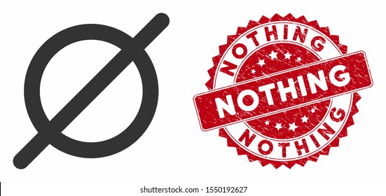 Vector nothing icon and grunge round stamp seal with Nothing text. Flat nothing icon is isolated on a white background. Nothing stamp seal uses red color and dirty surface.