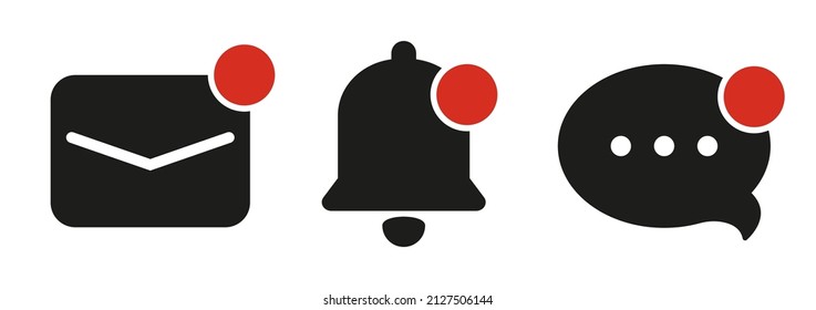 Vector Notification Icons. Bell, envelope and chat bubble signs. New unread message icon set.