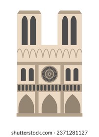 Vector Notre Dame Cathedral icon. Paris sight illustration. Traditional France landmark. Historical French flat style place of interest isolated on white background
