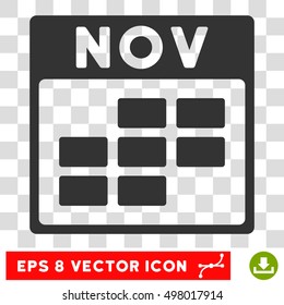 Vector November Calendar Grid EPS vector pictogram. Illustration style is flat iconic gray symbol on a transparent background.