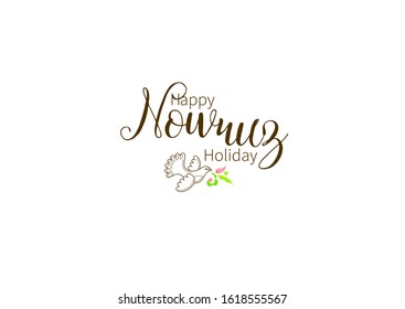 Vector Nowruz greeting card. Banner with lettering, bird, flowers, leaves for holiday spring celebration. Happy Iranian New Year. Novruz. Navruz. March equinox. Iranian, Persian New Year. Springtime.