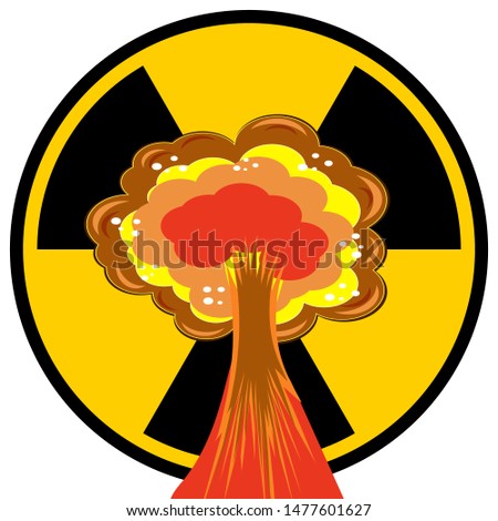 Vector Nuclear Burst. Cartoon Bomb Explosion. Radioactive Atomic Power. Symbol of War. Big Mushroom Cloud. Ionizing Radiation Sign. Radioactive Contamination Symbol. Warning Danger Hazard.