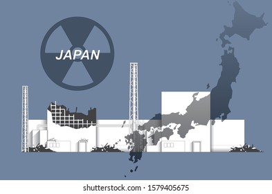 Vector of the nuclear meltdown in Fukushima, Japan.