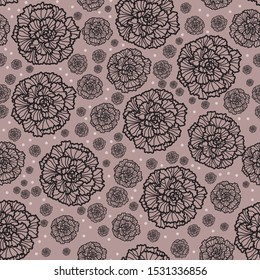 Vector nude black flowers background seamless pattern print. Perfect for textile, book covers, wallpapers, design, graphic art, printing, hobby, invitation, scrap booking. Botanical design. Hand drawn