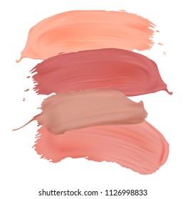 Vector nude lipstick smears isolated on white background. Modern design element for salons, beauty shops.