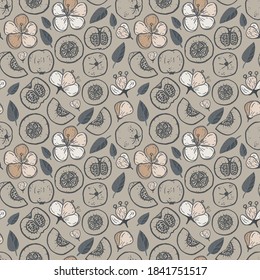 Vektornude Quitte Textur nahtlose Muster-Print-Hintergrund. Perfekt für Textilien, Buchumschläge, Wallpaper, Design, Grafik, Druck, Hobby, Einladung, Scrapbooking. Handgezeichnet.