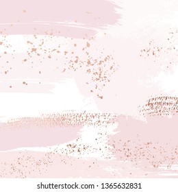 Vector Nude rose brush strokes with golden sparkles pattern, luxury outline decoration. Pastel pink delicate decoration background