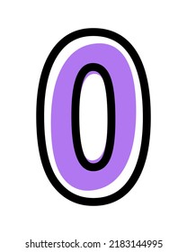 Vector number 0 with purple color and black outline