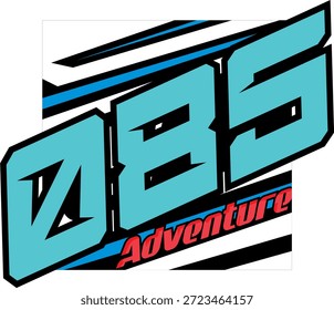 Vector número 085 azul turquesa, texto ADVENTURE 3D, diseño de concepto de velocidad.