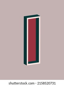 Vector number 1 with 3D effect in retro style. Well red and Deep Teal colors