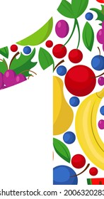 The vector number 1 is made of ripe fruit. An illustration on the topic of numbers and counting.