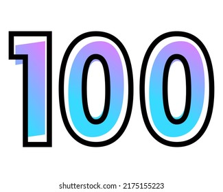 Vector number 100 with blue-purple gradient color and black outline