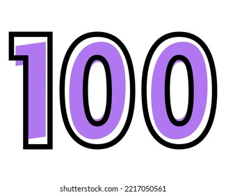 Vector número 100 con color púrpura y contorno negro
