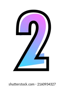 Vector number 2 with blue-purple gradient color and black outline