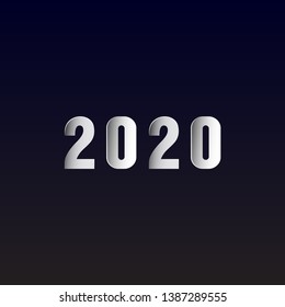 Vector number 2020 cut out of paper on black background. White numbers 2020 - symbol of the new year. Paper numbers for your design. Vector illustration. 2020 New Year's logo