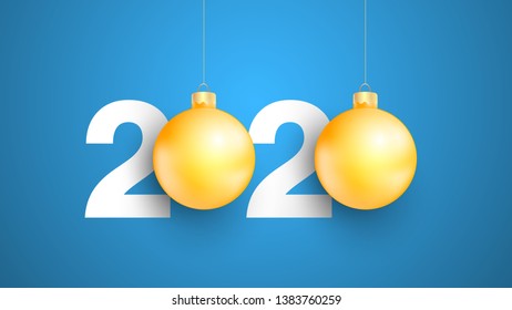 Vector number 2020 with golden christmas toy ball. Happy new year design concept. Minimalistic trendy illustration for branding banner, cover, poster, card.