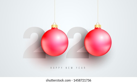 Vector number 2020 with red christmas toy ball. Happy new year design concept. Minimalistic trendy illustration for branding banner, cover, poster, card.