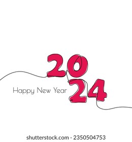 Vector number 2024 hand drawn with one continuous single line. 2024 Happy New Year greeting card in sketch style.