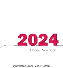 Vector number 2024 hand drawn with one continuous single line. 2024 Happy New Year greeting card in sketch style.
