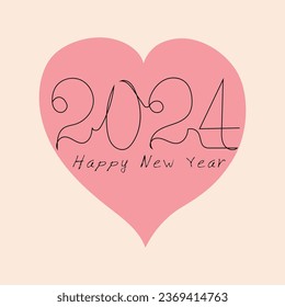 Vektor-Nummer 2024 handgezeichnet mit einer durchgängigen Kunst und glücklichem Grußkartenstil für das neue Jahr. 