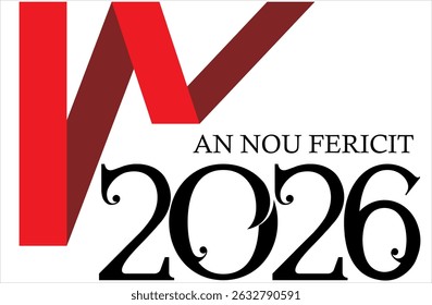Vector number 2026, cool red ribbon shape, HAPPY NEW YEAR text in romanian spelling.
