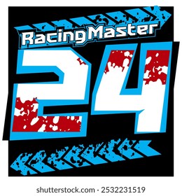 Vector number 24 abstract and text RACING MASTER, cool black background.