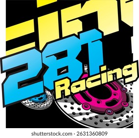 Número de Vector 281 y texto de carreras azul y amarillo, diseño de pegatina simple.