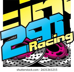 Número de Vector 291 y texto de carreras azul y amarillo, ilustración de accesorios de freno de disco, diseño simple de impresión de pegatinas, fondo colorido,