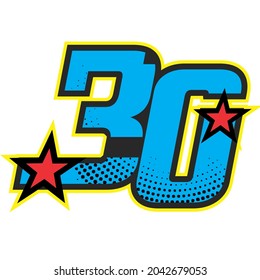 Vector Number 30 full color, for motorcycle racer design.
