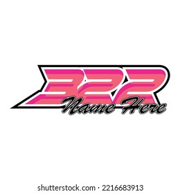 Vector número 322 color completo, para el diseño de autoadhesivos de carreras.