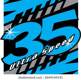 Vector number 35 turquoise, ultra speed text.