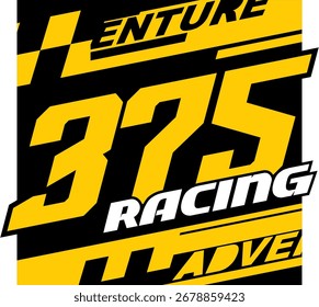 Vector número 375 amarillo y texto RACING, fondo abstracto.