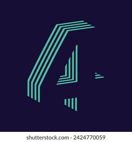 vector number 4 with 3d letter text with lines