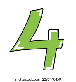 vector number 4 countdown four style kids or comic Green colour