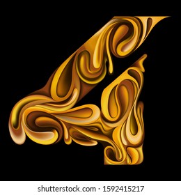 Vector number 4 made from liquid gold. Great as a festive design element.