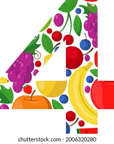 The vector number 4 is made of ripe fruit. An illustration on the topic of numbers and counting.