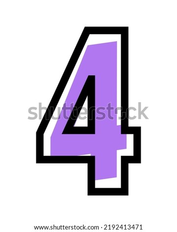 Vector number 4 with purple color and black outline
