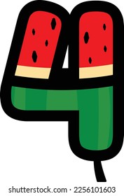 vector number 4 with watermelon fruit concept