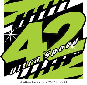 Vector number 42 green 3D concept, cool cutting sticker print design.
