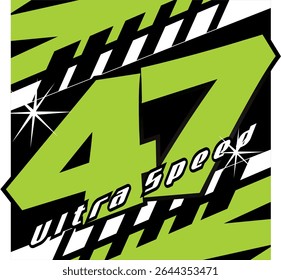 Vector number 47 green 3D concept, ultra speed text, cool cutting sticker print design.