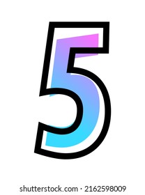 Vector número 5 con color degradado azul-violeta y contorno negro. Ilustración