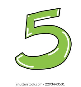 vector number 5 countdown five style kids or comic green colour