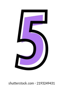 Vector number 5 with purple color and black outline