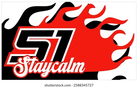 Vector number 51 and text STAY CALM, cool red illustration background.
