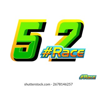 vector number 52 with racing effect and text race with green color