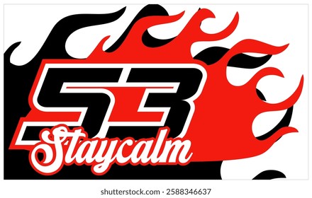 Vector number 53 and text STAY CALM, modern red illustration background.