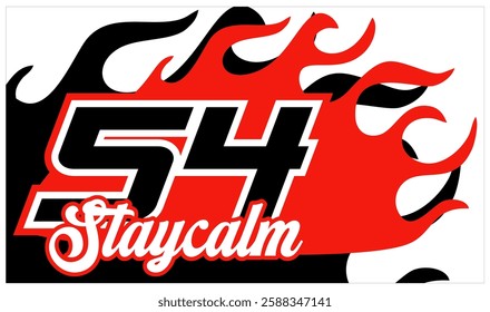 Vector number 54 and text STAY CALM, elegant red illustration background.