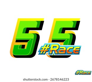 Vector número 55 con efecto de carreras y carrera de texto con color verde