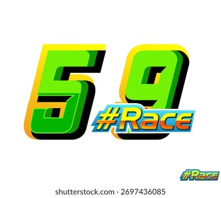 vector number 59 with racing effect and text race with green color