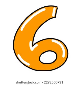 vector number 6 countdown six style kids or comic orange  colour